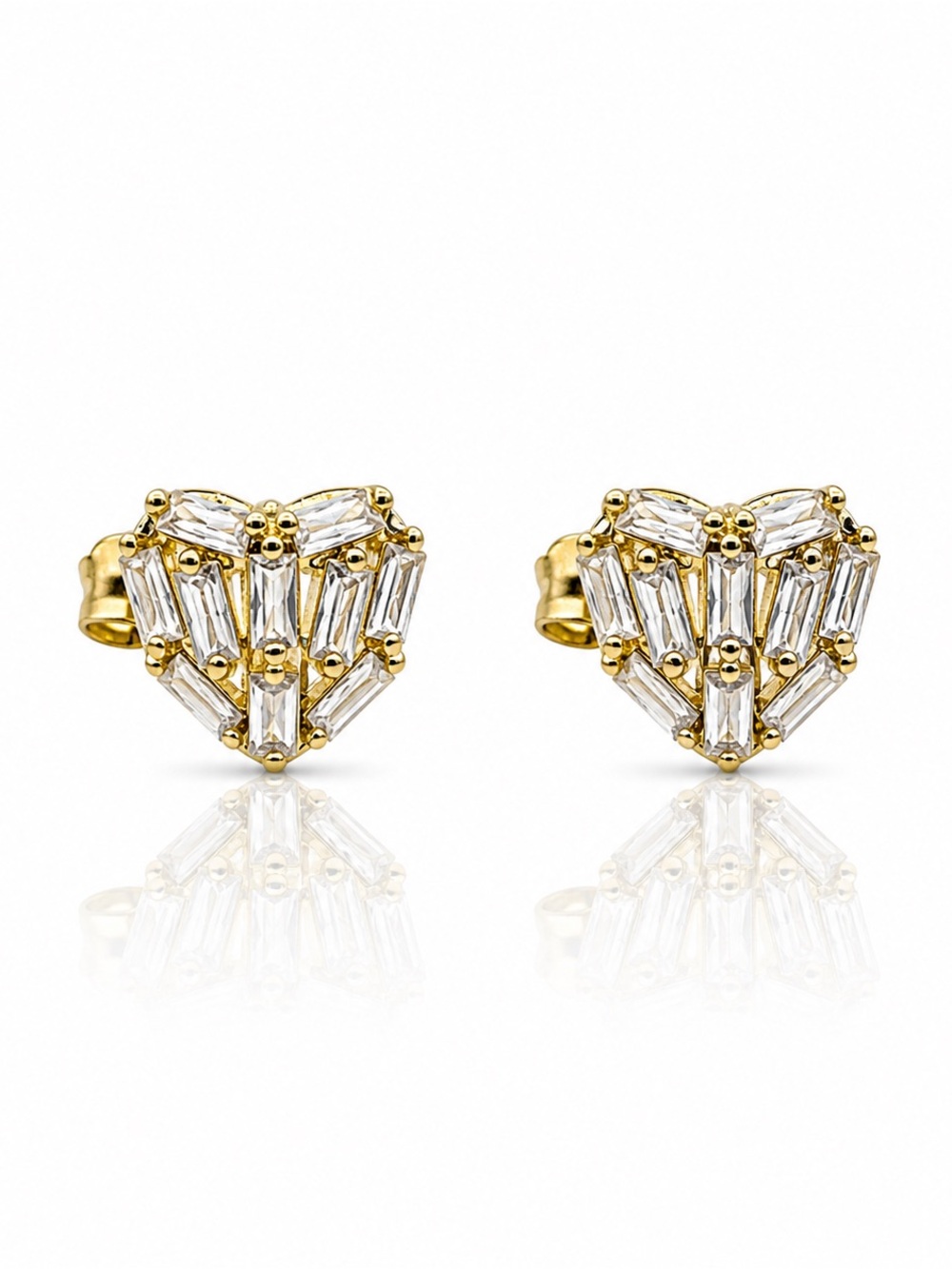 Gold-Filled and Clear Crystal Heart Huggie Earrings